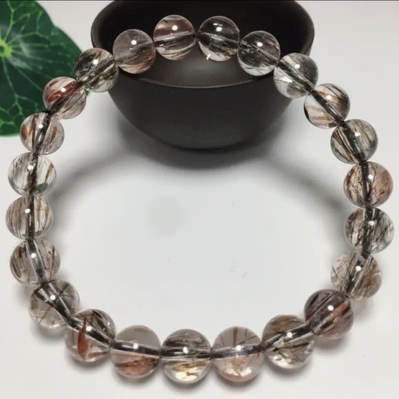 RARE 8mm Natural Black and Golden Rutilited Quartz - Picture 3 of 7